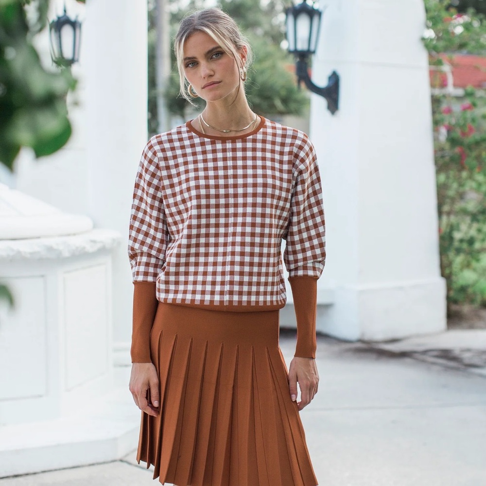 Aleeza Paris Brown and White Checkered Sweater